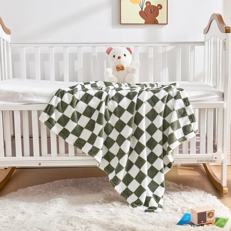 Yurhap Checkered Baby Blanket Fleece Baby Blankets for Boys, Ultra Soft Cozy Fluffy Infant Toddler Newborn Receiving Blankets for Crib Stroller, 30''x40'', Dark Olive - Image 4